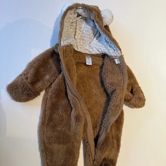 Carter's Brown and White Fleece Bear Footie Zip up Onesie - Picture 4 of 5